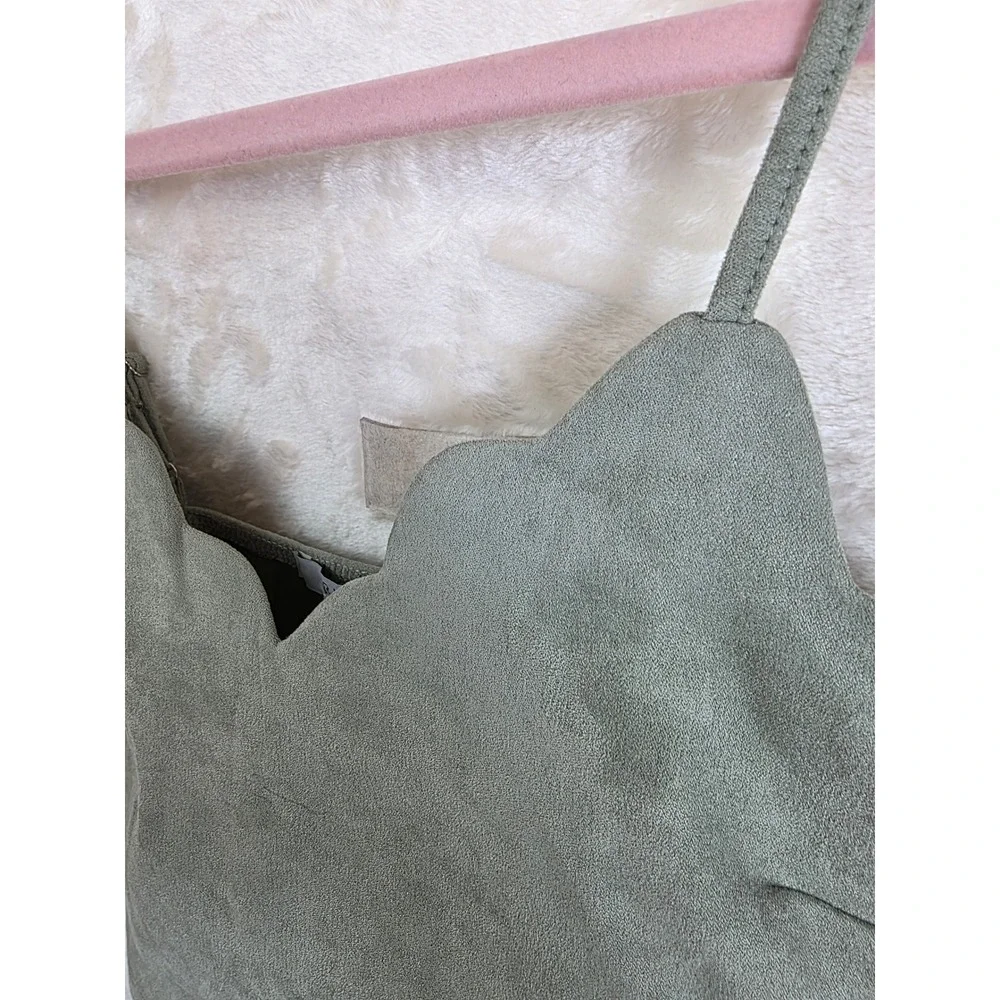 IRIS Sage Green‎ Faux Suede 2 Piece Set Crop Top and Mini Slit Skirt ISET135 L